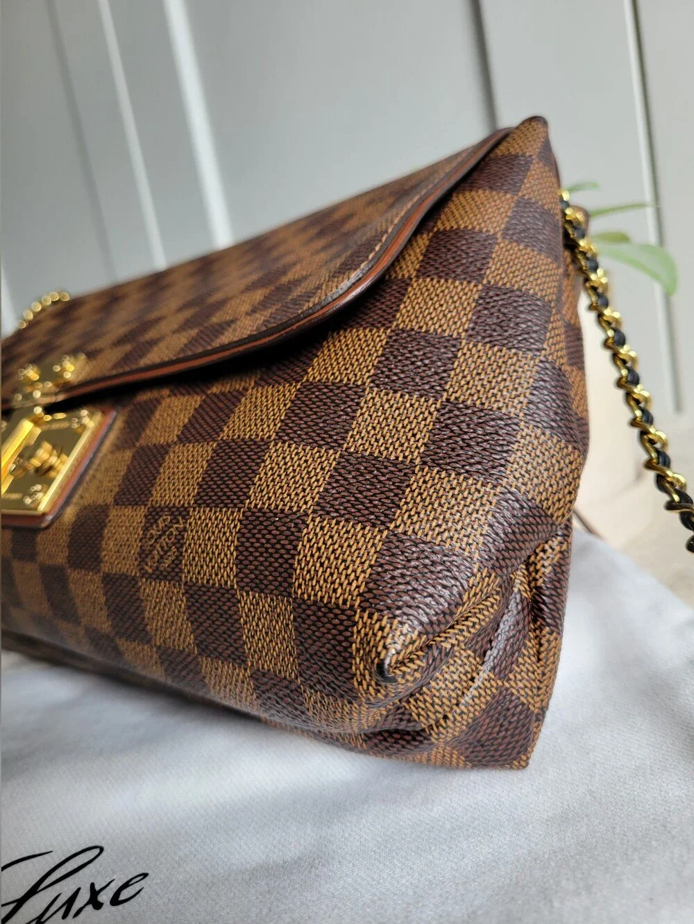 Louis Vuitton Ascot Damier Ebene Shoulder Crossbody Bag with Gold Hardware